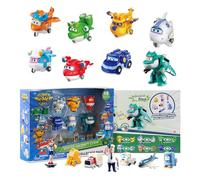 Super Wings World Airport Crew Transformation Robot Set, 8 Transformation Robots and 7 PVC Figures, Convertible Play Planes and Robot Figures for Boys and Girls from 3 Years