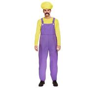 Super Workman Adult Fancy Dress Costume - One Size Overalls with Tools Design - Funny Builder, Plumber & Handyman Outfit for Men & Women - Cosplay, Halloween, Stag Night & Party Costume (Yellow)