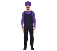 Super Workman Adult Fancy Dress Costume - One Size Overalls with Tools Design - Funny Builder, Plumber & Handyman Outfit for Men & Women - Cosplay, Halloween, Stag Night & Party Costume (Purple)
