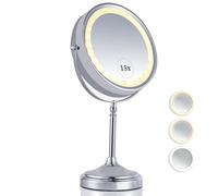 Super Zoom 15X Magnifying Makeup Mirror with Lights - 15X & 1X Make Up Vanity Mirror with 3 Lighting Modes, Rechargeable Battery with USB Cable - 20cm Wide & 38cm Tall (Chrome)