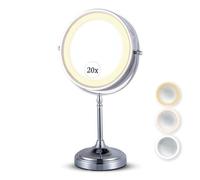 Super Zoom 20X Magnifying Makeup Mirror with Lights - 20X & 1X Make Up Vanity Mirror with 3 Lighting Modes, Rechargeable Battery with USB Cable - 20cm Wide & 38cm Tall (Chrome)