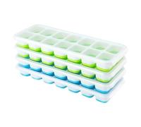 SuperAuriga Silicone Ice Cube Mold 14 Square Silicone Soft Bottom Ice Mold with Cover and Easy Demolding Ice Maker, Suitable for Soup, Food, Cocktails, Coffee (2 Blue, 2 Green)