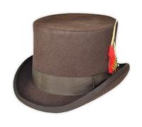 Superb 100% Wool Hand Made Wedding Event Satin Lined TOP HAT (Large, Brown)