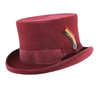 Superb 100% Wool Hand Made Wedding Event Satin Lined TOP HAT (Large, Wine Red)