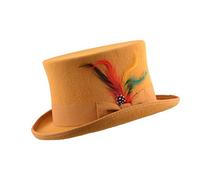 Superb 100% Wool Hand Made Wedding Event Satin Lined TOP HAT (Medium, Mustard)