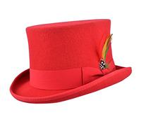 Superb 100% Wool Hand Made Wedding Event Satin Lined TOP HAT (Medium, Red)