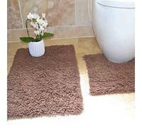 SUPERB LUXURIOUS 100% COTTON COFFEE CHOCOLATE BROWN FLUFFY BATH MAT PEDESTAL SET (Standard)