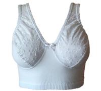 Superb Quality Wireless Overhead Pull On Cotton Ultra Comfort City Bra Vest Top / UK Sizes 34B up to 52DD / Black or White (42DD, White)