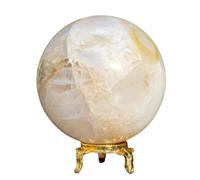 Superb White Azeztulite Quartz Decorative Stone Ball with Golden Stand 80mm / 680g Polished Sphere Crystal Healing | Feng Shui | Good Luck | Reiki Gift | Home Decor | Gemstone Ball | Chakras Balancing