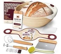 SuperBaking Banneton Bread Making Basket Set with Silicone Strap for Dough, 9 Inch Chip-Free Proofing Basket, Non-Stick Dutch Oven Liner, Sourdough Starter Kit