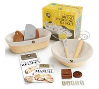 Superbaking Sourdough Proofing Basket Gift Set, Round 9" & Oval 10" Banneton, Sourdough Starter Kit, Sourdough Banneton Basket, Banneton Bread Proofing Basket Set of 2, Sourdough Bread Baking Supplies