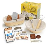 Superbaking Sourdough Proofing Basket Gift Set, Round 9" & Oval 10" Banneton, Sourdough Starter Kit, Sourdough Banneton Basket, Banneton Bread Proofing Basket Set of 2, Sourdough Bread Baking Supplies