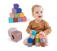 SUPERBE BEBE Montessori Games for Babies 6 Months and Up - Silicone Toys for 1 to 3 Years - 12 Sensory Cubes for Learning and Teething - Christmas or Birth Gift