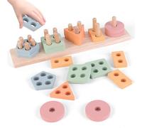 SUPERBE BEBE Wooden Montessori Stacking and Sorting Toy for Babies and Kids 3+ - Activity and Development - Pastel Colors - Educational Games for Toddlers - Birthday Gift
