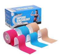 Superbe Precut Kinesiology Tapes (3 Rolls Pack), Sports Tape Muscle Tape for Pain Relief, Muscle Support, Recovery and Physio Therapy (Beige Blue Pink)