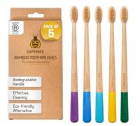 SuperBee Bamboo Toothbrush 5 Pack - Soft Bristles for Adults and Kids