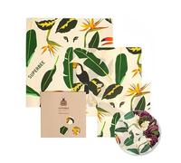 SuperBee Beeswax Wraps Set of 3 - Reusable Food Wraps, S/M/L - Jungle