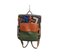 Superbia Genuine Leather Multicolour Patchwork Backpack, with Front Pocket and Side Pockets, Unique Different Piece (Green)