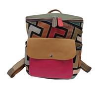 Superbia Genuine Leather Multicolour Patchwork Backpack, with Front Pocket and Side Pockets, Unique Different Piece (Pink)