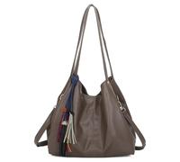 Superbia Hobo Shoulder Bag with Tassels 3 main compartments (Mink)