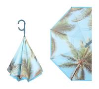 Superbia New Version Auto Opening Double Layer Folding Inverted Umbrella, Self Stand Upside-down Rain Protection Car Reverse Umbrellas with C-shaped Handle Big Straight Umbrella (Palm Tree)