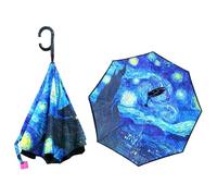 Superbia New Version Auto Opening Double Layer Folding Inverted Umbrella, Self Stand Upside-down Rain Protection Car Reverse Umbrellas with C-shaped Handle Big Straight Umbrella (Starry Nights)