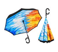 Superbia New Version Auto Opening Double Layer Folding Inverted Umbrella, Self Stand Upside-down Rain Protection Car Reverse Umbrellas with C-shaped Handle Big Straight Umbrella (Ice Fire)