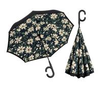Superbia New Version Auto Opening Double Layer Folding Inverted Umbrella, Self Stand Upside-down Rain Protection Car Reverse Umbrellas with C-shaped Handle Big Straight Umbrella (Ivory Flower)