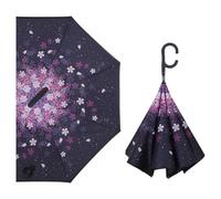 Superbia New Version Auto Opening Double Layer Folding Inverted Umbrella, Self Stand Upside-down Rain Protection Car Reverse Umbrellas with C-shaped Handle Big Straight Umbrella (Blossom)
