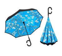 Superbia New Version Auto Opening Double Layer Folding Inverted Umbrella, Self Stand Upside-down Rain Protection Car Reverse Umbrellas with C-shaped Handle Big Straight Umbrella (Almond Blossom)