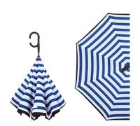 Superbia New Version Auto Opening Double Layer Folding Inverted Umbrella, Self Stand Upside-down Rain Protection Car Reverse Umbrellas with C-shaped Handle Big Straight Umbrella (Striped)