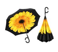 Superbia New Version Auto Opening Double Layer Folding Inverted Umbrella, Self Stand Upside-down Rain Protection Car Reverse Umbrellas with C-shaped Handle Big Straight Umbrella (Sun Flower)