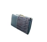 Superbia Soft PU Leather Wallet, Croc and PU Contrast Pattern, Card Slots, Clasp Opening, Coin Purse,Notes, Gift Box Included, (Blue)