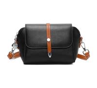 Superbia Two-Toned Vegan Leather Crossbody Bag, Silver Hardware, Adjustable Strap, (Black)