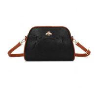 Superbia Vegan Leather Bee Crossbody Bag, Double Zipper, 2 Compartments, Adjustable Strap, Back Security Zip Pocket (Black)
