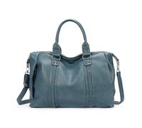 Superbia Vegan Leather Medium Size Ladies Holdall Bag, Weekend Bag,Braided Front Detail, Luggage Compatible Design, Long Strap, Multiple Pockets, Inner Dividers,Gun Metal Hardware (Teal)
