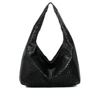 Superbia Woven Effect Hobo Shoulder Bag, Large, 39 x 25 x 11 cm, PU Vegan Leather, Cotton Lining (Black)