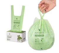 SUPERBIO 1.6 Gallon Compostable Handle Tie Garbage Bags, Small Trash Bags With Handles for Countertop Bin US BPI & Europe OK Compost Certified (Green, 50 Count (Pack of 1))