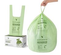 SUPERBIO 13 Gallon Compostable Handle Tie Tall Kitchen Garbage Bags, Heavy Duty Food Scrap Trash Bags Certified by BPI and OK Compost Home, 30 Count