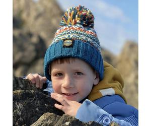 SuperBobble Kids Nordic Knit Beanie Bobble Hat - Fjord Blue
