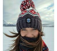 SuperBobble Tyrol Nordic Knit Beanie Bobble Hat - Graphite Red