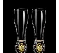 Supercap - Crystal Clear Beer Glasses with Mountain, Modern Tall Drinking Glassware, Unique Design for Craft Beer, Pub, Camping, Outdoors, Home Decor (Gold Mountain, 11.6oz 2pcs)