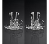 Supercap - Crystal Glass Tea Cups and Saucers, Reusable Clear Coffee Mugs with Handle, Small Turkish Crystal Tea Glasses for Home, Office, Bar, Wedding, Party, Herman Style