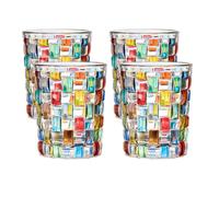 Supercap - Hand Painted Drinking Glasses, Colorful Water, Whiskey, Cocktial, Wine Glasses Set of 2, Drinkware Old Fashioned, Rock Tumbler Glassware, Barware, 9.5oz, colorful lattice, 4pcs