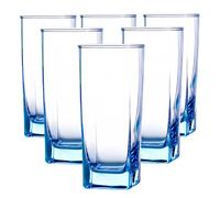 Supercap - Highball Drinking Glasses, Crystal Wine Tumblers, Square Bottom Glass Cups, Beverage Cooler Glassware for Cocktial, Iced Coffee, Beer, Whiskey, Wine, Water, Old Fashioned (Blue, 6pcs)