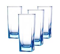 Supercap - Highball Drinking Glasses, Crystal Wine Tumblers, Square Bottom Glass Cups, Beverage Cooler Glassware for Cocktial, Iced Coffee, Beer, Whiskey, Wine, Water, Old Fashioned (Blue, 4pcs)