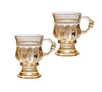 Supercap - Irish Coffee Glass Mug, Crystal Clear Glass Mugs Footed, Goblet Espresso Cups with Handles for Coffee, Ice Cream, Hot & Cold, 2pcs (beige, 2pcs)