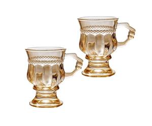 Supercap - Irish Coffee Glass Mug, Crystal Clear Glass Mugs Footed, Goblet Espresso Cups with Handles for Coffee, Ice Cream, Hot & Cold, 2pcs (beige, 2pcs)