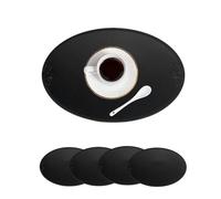 Supercap - PU Faux Leather Placemats Set of 4, Wipeable Round Kitchen Dining Table Mats, Hear Resistant, Non-Slip, Waterproof, for Restaurant,Coffee Shop, Home Decor (black, 4pcs)