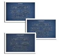 Supercar Blueprint Poster Set of 3, Bugatti Chiron, LaFerrari and Lamborghini Aventador Wall Art, Car Enthusiast Gift